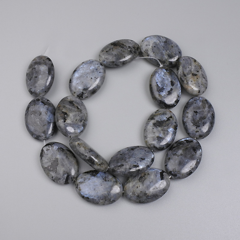Labradorite Oval Beads, 25×18mm±, on a fishing line, 39cm+ length