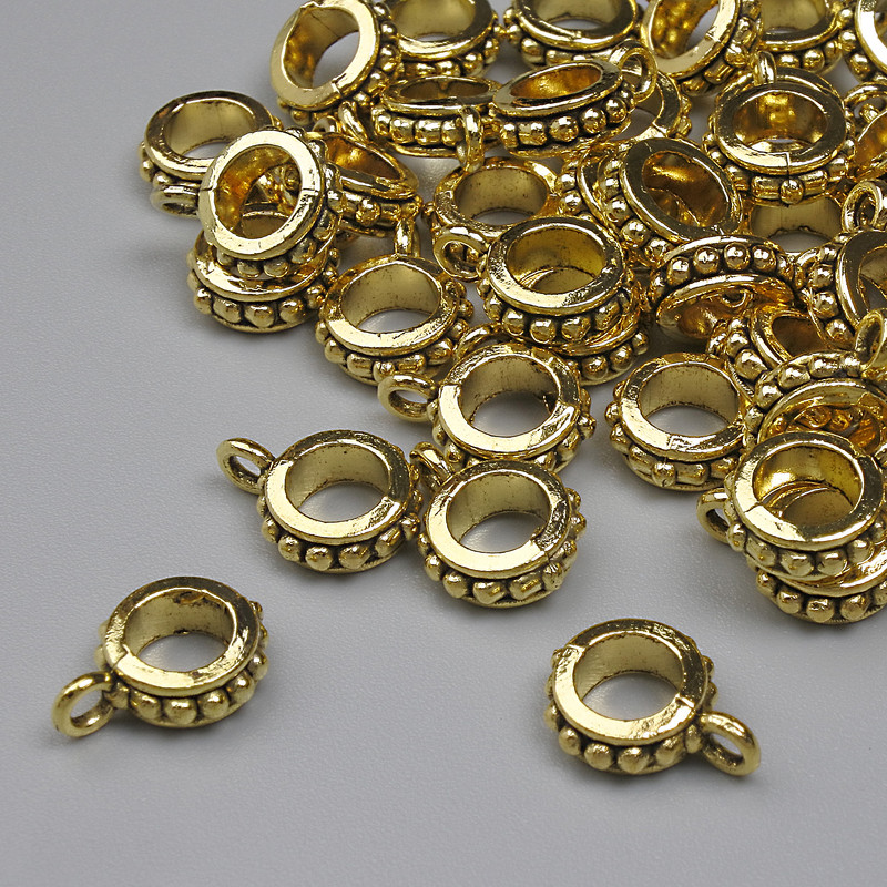 Jump Ring Bail, metal color Gold, size 11x3mm± holes, diameter 4.5mm±, diameter 2mm±, packaged 20g, 46 pcs