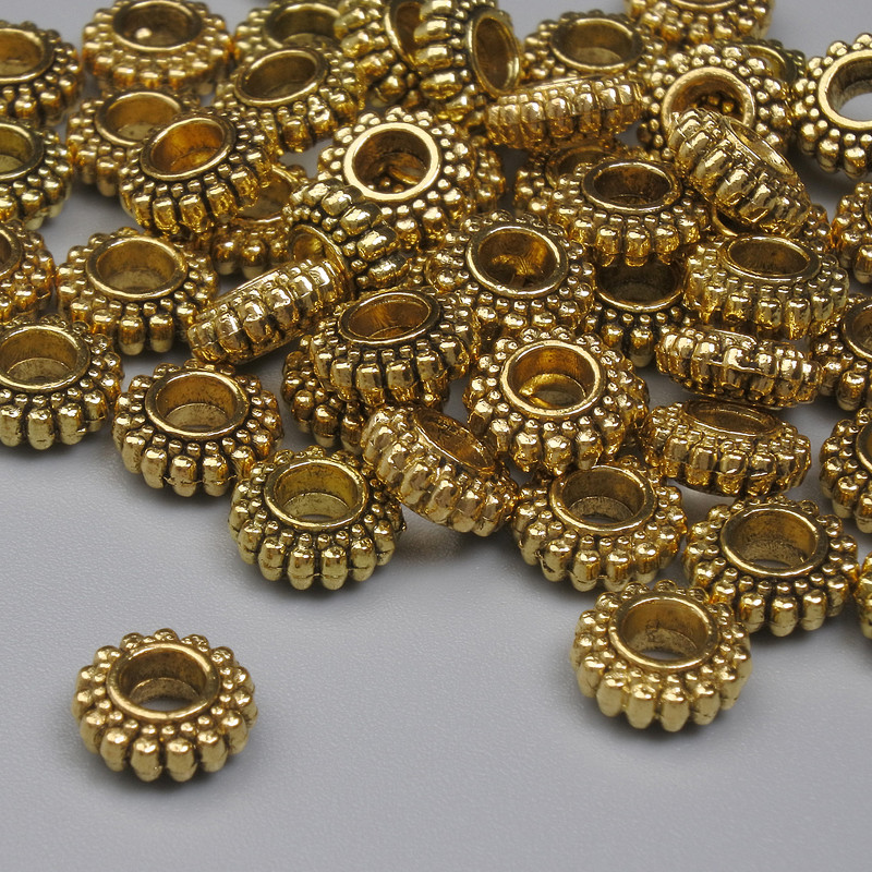 Bead Findings Gold Color Bead Inlay, 7x3 mm +/- hole, packaging 20 g (~41 pcs)