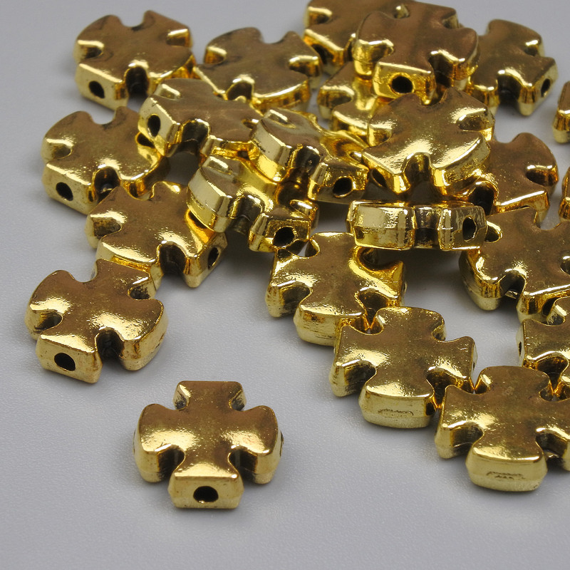 Bead finding – cruciform inlay, metal color gold, 9x9 mm +/- hole diameter ~1.3 mm, packaging 20 g (~24 pcs)
