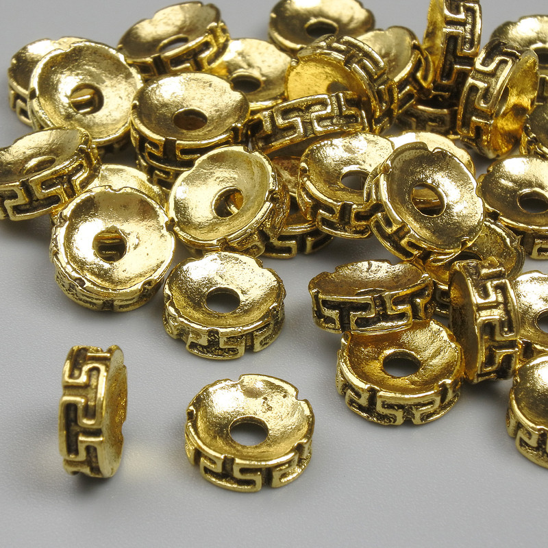 Gold Bead Inlay Insert, metal color gold, diameter 8x2.5 mm, hole about 2.2 mm, packaging 20 g (~34 pcs)