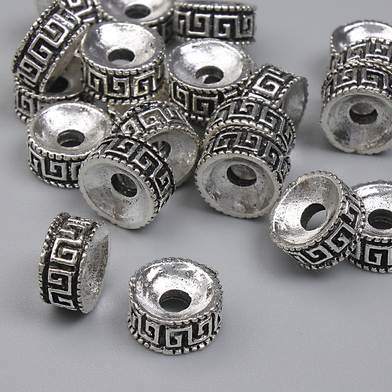 Bead End Cap Bead Inlay, metal color Silver, diameter 8×4 mm± hole, diameter 2.3 mm± packaging 20 g (~22 pcs)