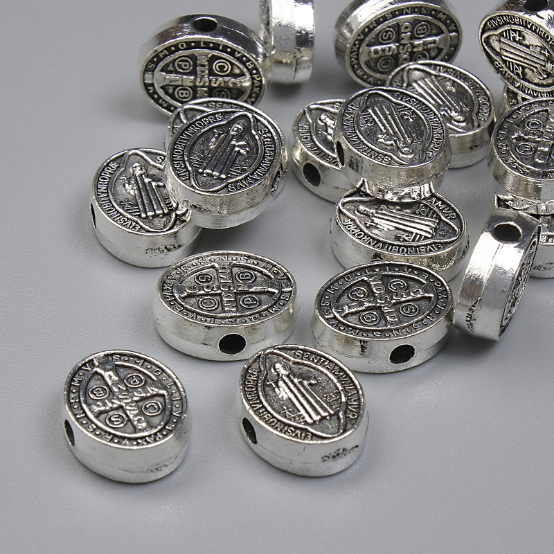 Bead Inlay Pendant Saint Benedict Color: Silver, 10x8 mm +/- hole 1.5 mm +/- packaging 20 g (~19 pcs)