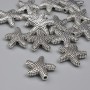 Bead Insert Sea Star Silver Plated, 14mm dia. +/- hole 1.5mm, packaged 20 g (~14 pcs)