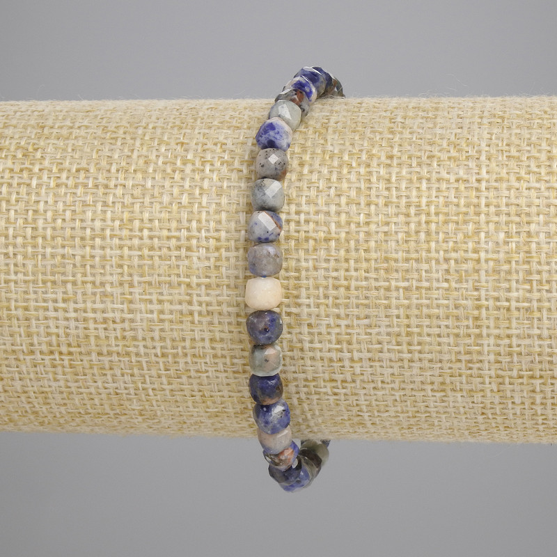 Sodalite Beaded Cube Bracelet 4.5×4.5 mm, 4.5x4.5 mm cubes, stretch 18 cm