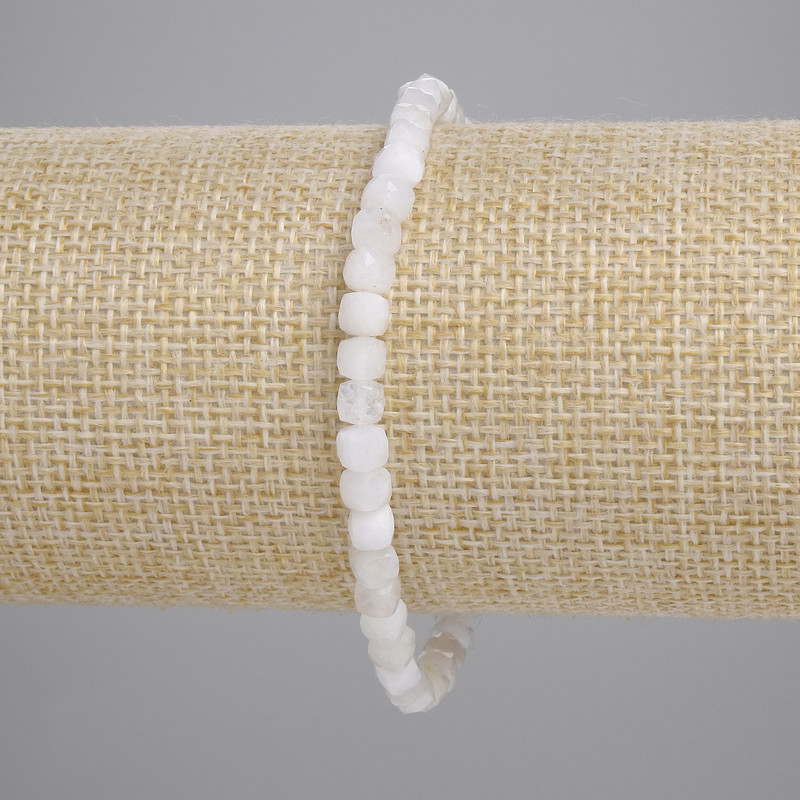 Adularia Bead-Quartz Faceted Cube 4x4mm+, length 18cm+, stretch bracelet