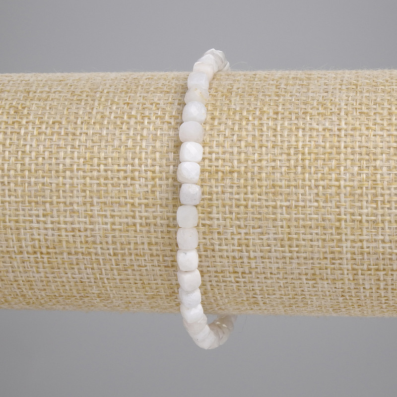 Adularia Bead-Cined Bracelet 4x4mm Cubes, 18cm length, stretch