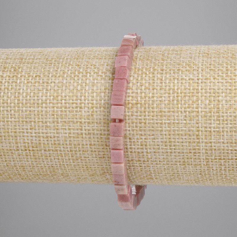 Rhodonite Cube Bracelet 4.5x4.5 mm, 18 cm stretchy