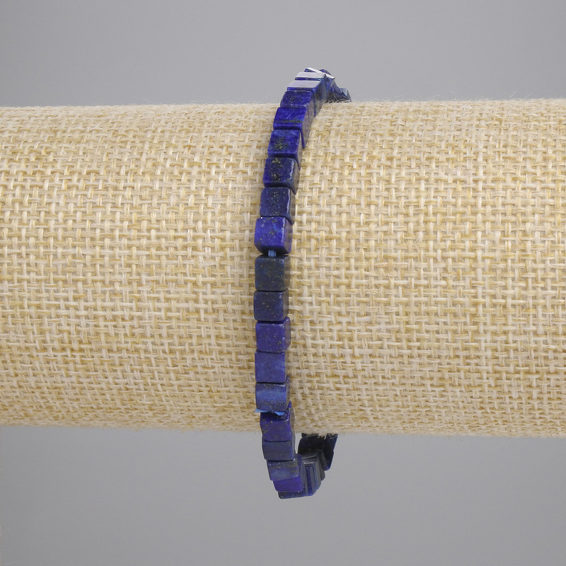 Lapis Lazuli Bead Bracelet 4.5×4.5 mm Cubes, Stretch, 18 cm