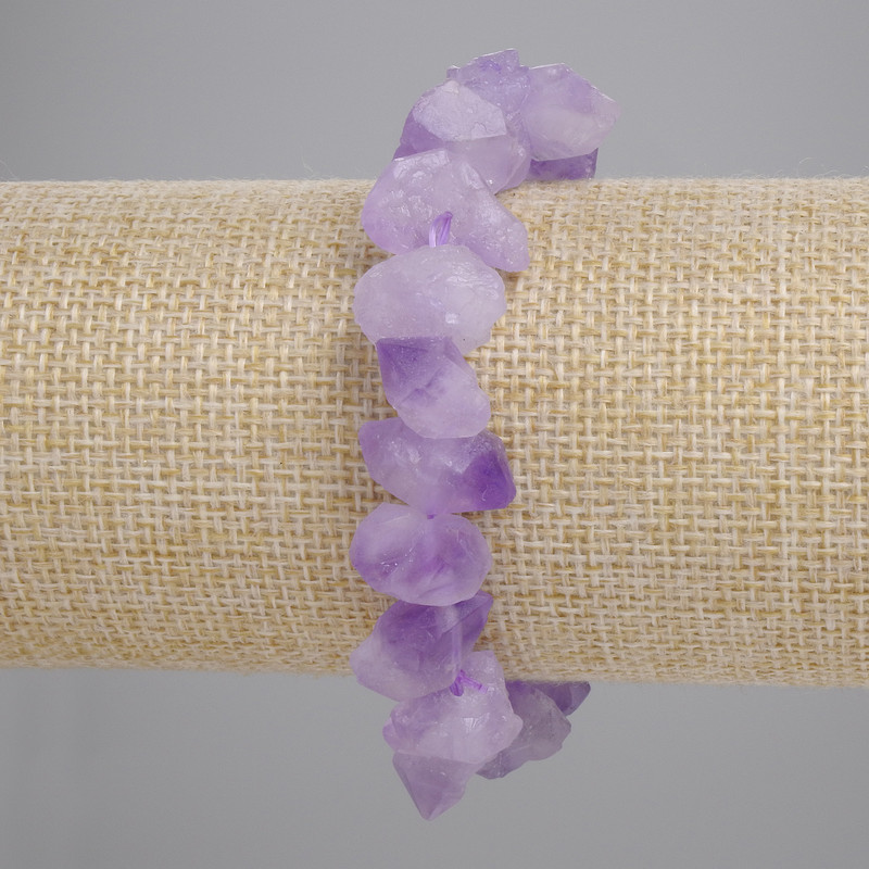Amethyst Bracelet of Unpolished Stone, diameter 10-17×12-13, 5mm+-, length 18cm+- stretch