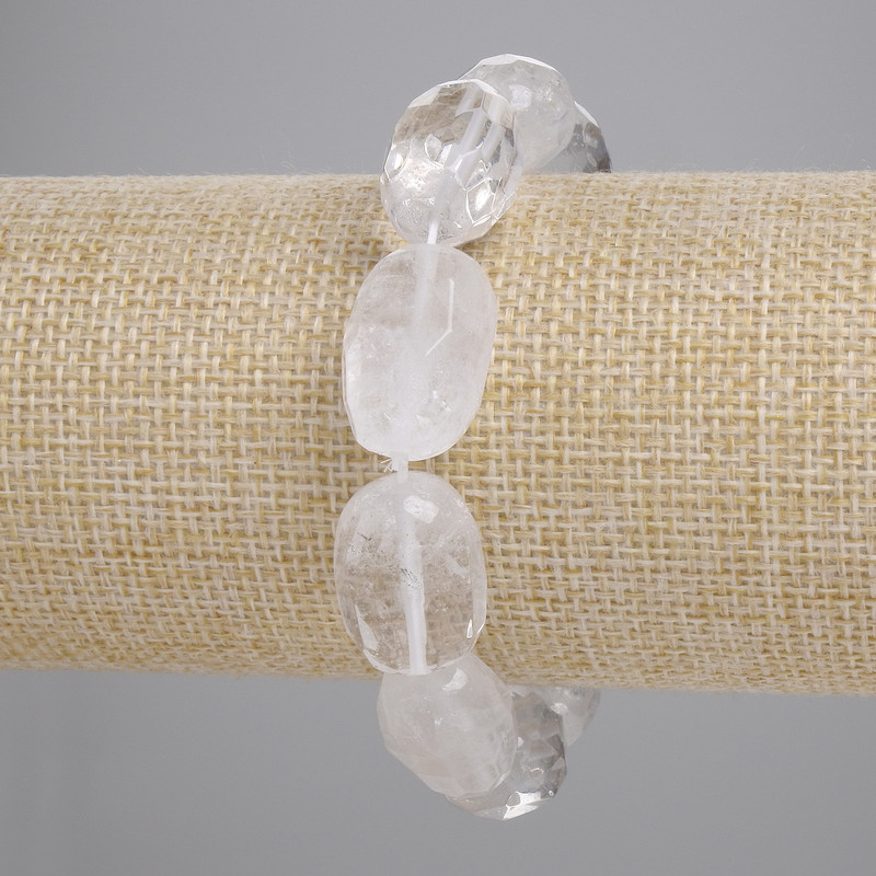 Bracelet Mountain Crystal Faceted Bead 16-18×10-13 mm, 5mm±, length 18 cm±, elastic