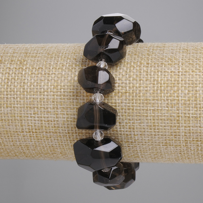 Bracelet Smoky Topaz Multisided Beads, diameter 12-18×10-13mm±, 5mm± seed beads, length 18cm±, stretch
