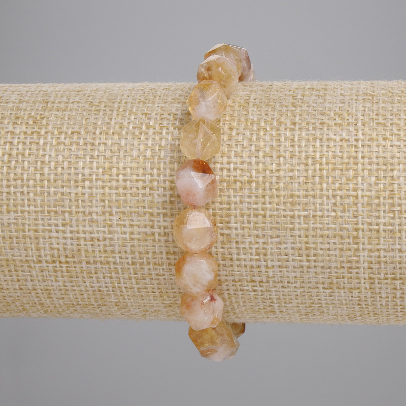 Bracelet Citrine Natural Stone Faceted Beads, 9x8 mm facets, 5mm+-, length 18 cm+- (stretch)