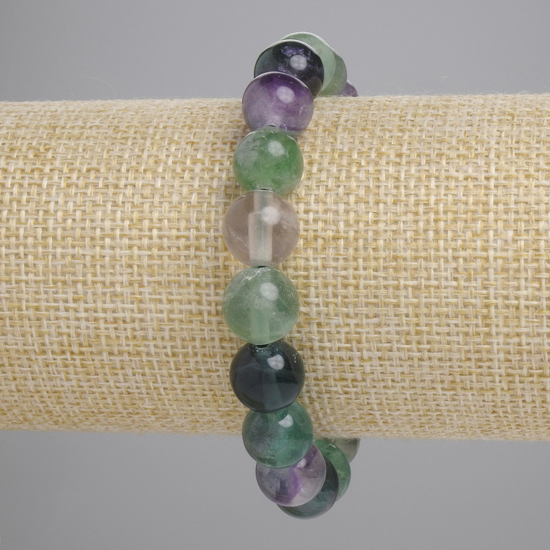 Fluorite Bracelet with Natural Stone, Smooth Beads, 10mm diameter ±, Length 18cm ± (stretch)