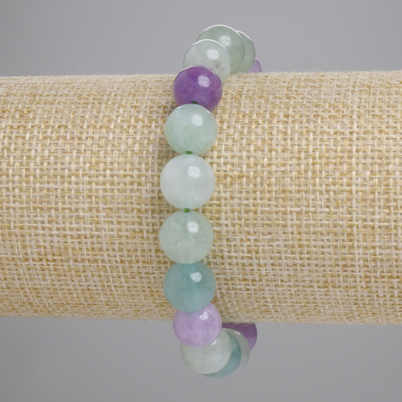 Fluorite Natural Stone Bracelet, Smooth Ball Beads, 10mm diameter ±, length 18cm ± (stretch)