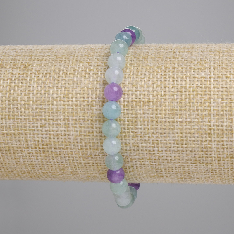 Fluorite Bracelet with Natural Stone, Smooth Round Beads 6mm, 18cm Length ± (Stretch)