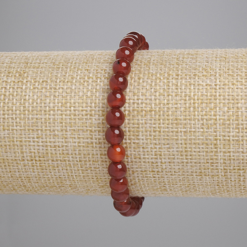 Carnelian Bead Bracelet, smooth round beads 6mm diameter, 18cm length, stretch