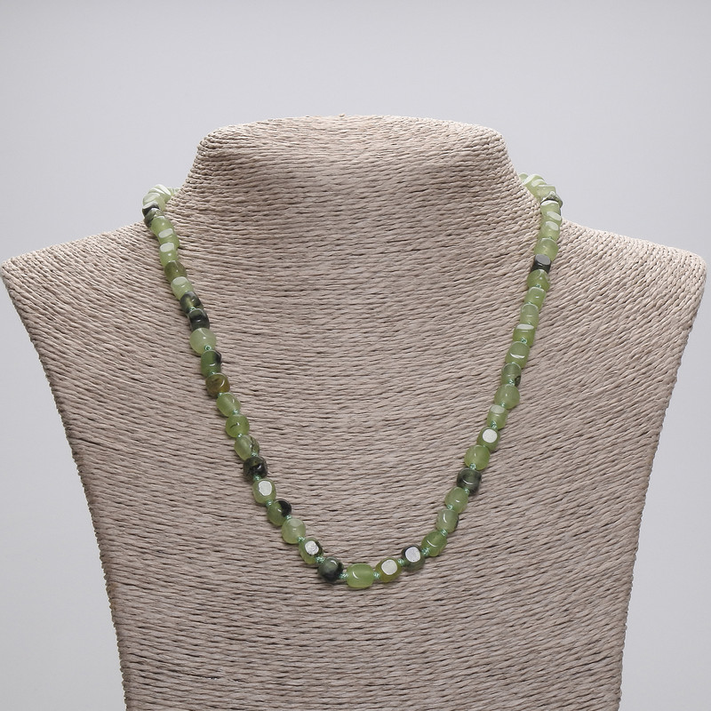 Jadeite Beaded Necklace Cubes, 5x5 mm, about 45 cm long with clasp