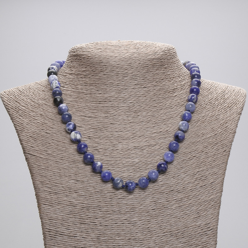 Sodalite Bead Necklace Smooth Sphere, 8mm diameter ±, length 45cm ± with clasp