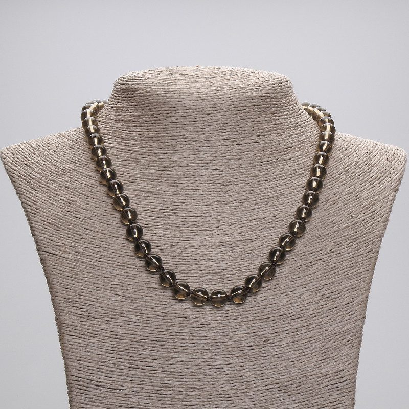 Smoky Topaz Necklace with Smooth Beads, 8mm diameter, 45cm length plus/minus with clasp