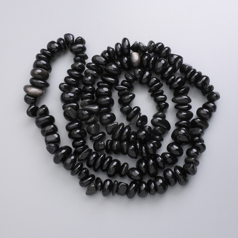 Beads Silvery Obsidian Natural Stone Faceted, on thread, diameter 9-13×4-7mm ±, length 80cm ±