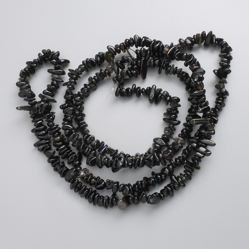 Beads, Silver Obsidian natural stone chip on thread, diameter 5-8, 5×2-4mm±, length 78cm ±