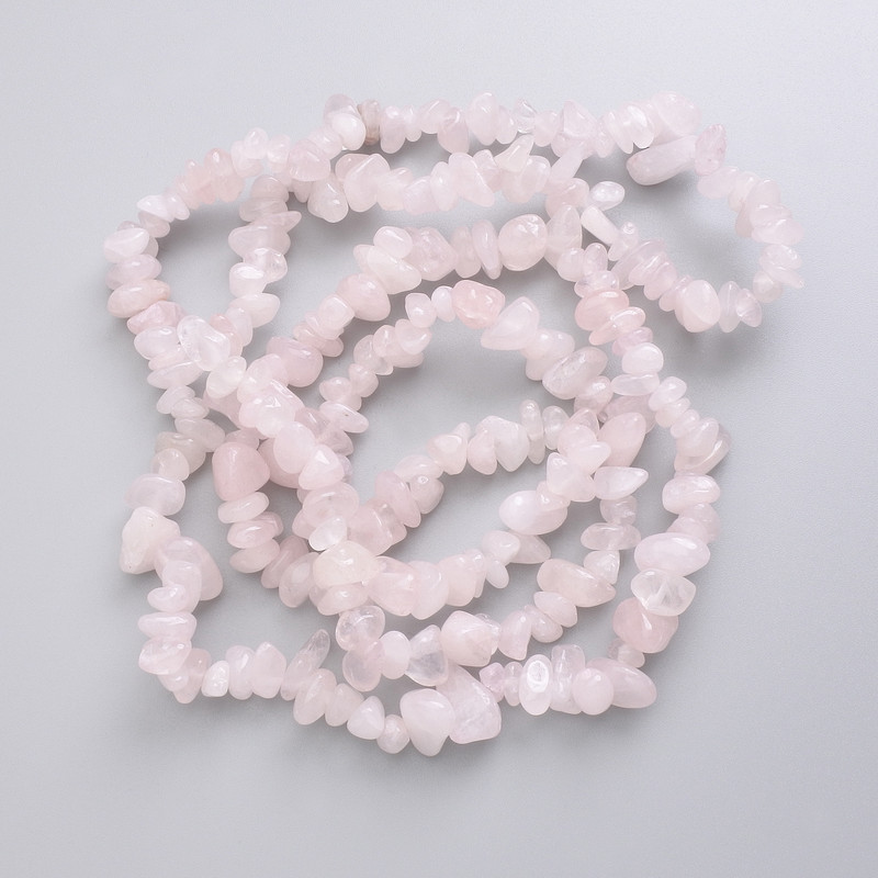 Rose Quartz Beads, natural stone chip on thread, diameter 6.5-13.5×3-7mm, length 76 cm