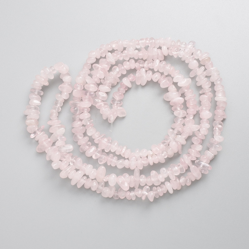 Beads Pink Quartz Natural Stone Chip on Thread, diameter 4-8mm, 5x3-4mm±, length 80cm ±