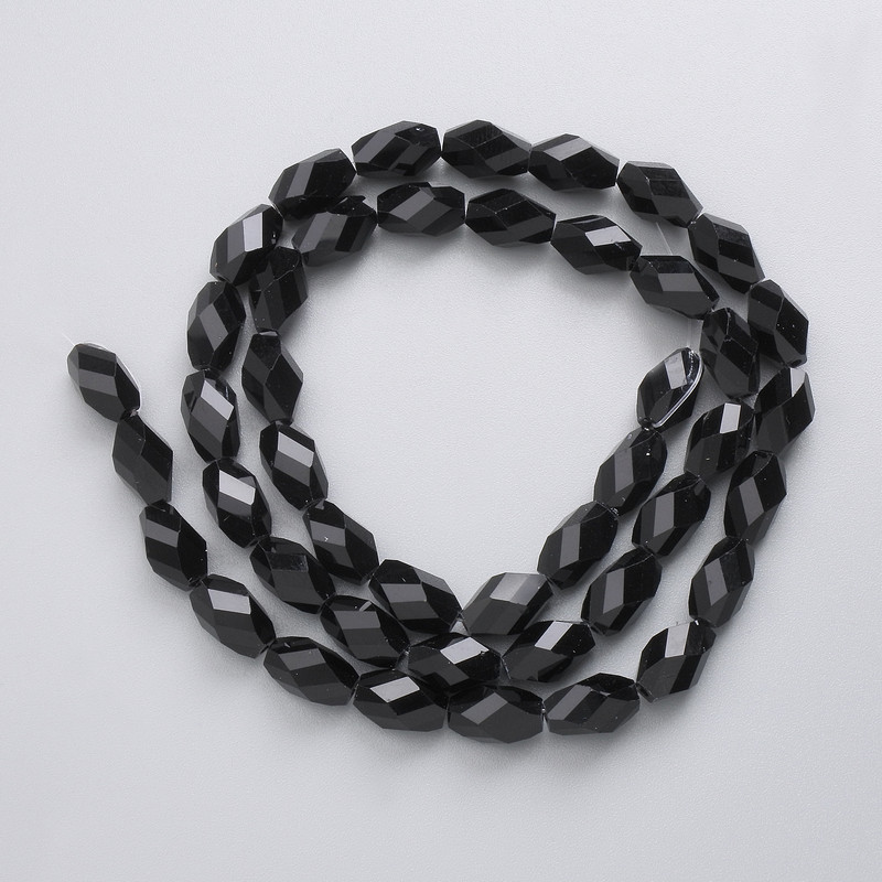 Beads Czech Crystal onThread Black Matte Faceted Diamond, diameter 9x5mm + -, thread length 41cm +