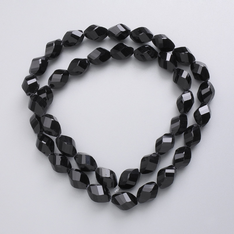 Beads Czech Crystal on beading thread, black matte, faceted diamond shape, diameter 11x7.5mm + -, length 44cm +