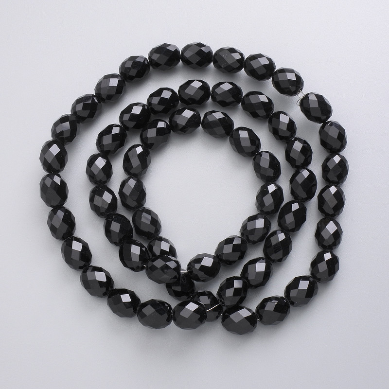 Beads Czech Crystal on fishing line black matte faceted grain, diameter 9.5x8mm + -, length 56cm +