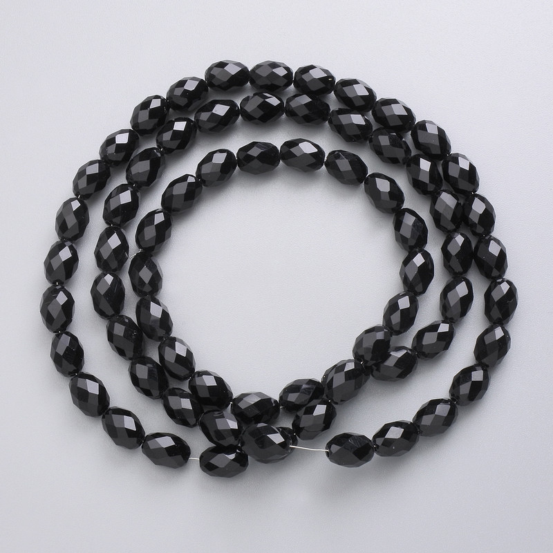 Beads Czech Crystal on thread black matte faceted seed beads, diameter 8x6mm + -, thread length 56cm +