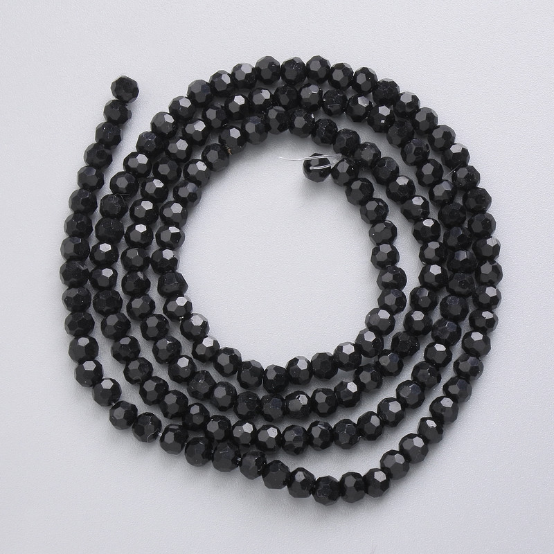 Beads Czech Crystal on Thread Black Matte Faceted Bead, diameter 3.5mm + -, length 49cm +