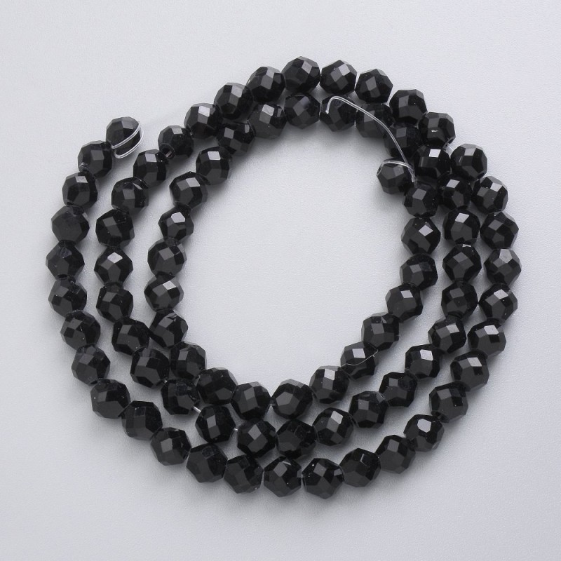 Beads Czech Crystal on a Thread Black Matte Faceted Sphere, 5mm diameter + -, length 40cm +