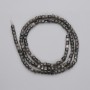 Beads, Silver Obsidian, faceted cube, diameter 3×3 mm ± on thread, length 39 cm+