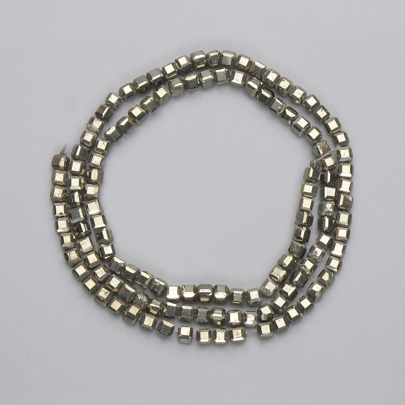 Pyrite Beads Faceted Cube 3x3mm± on Thread, 39cm+ Length