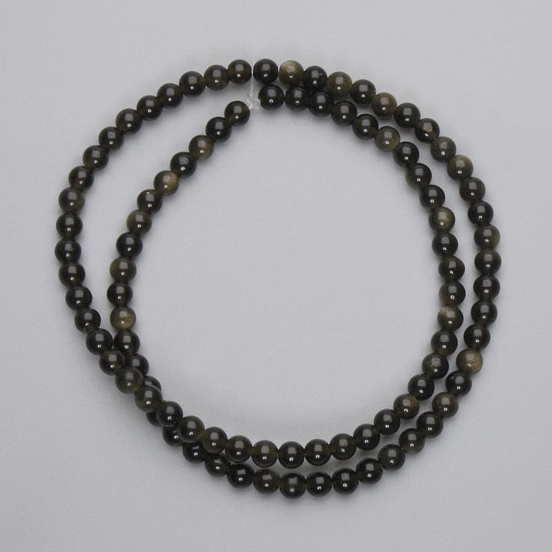 Sunstone Obsidian Beads, Smooth Round 4mm, on Thread, 38cm+