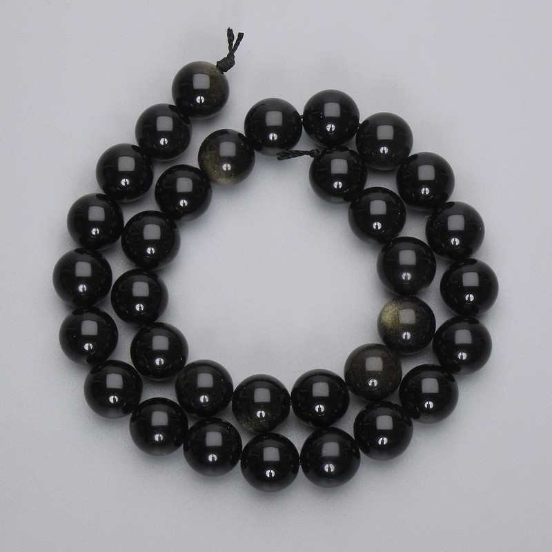 Sunstone Obsidian Beads Smooth Round Bead 12mm ± on Thread Length 38cm+