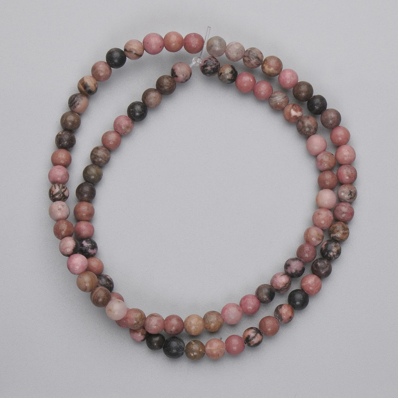 Rhodonite Beads smooth round 4–5 mm on thread, length 38 cm+