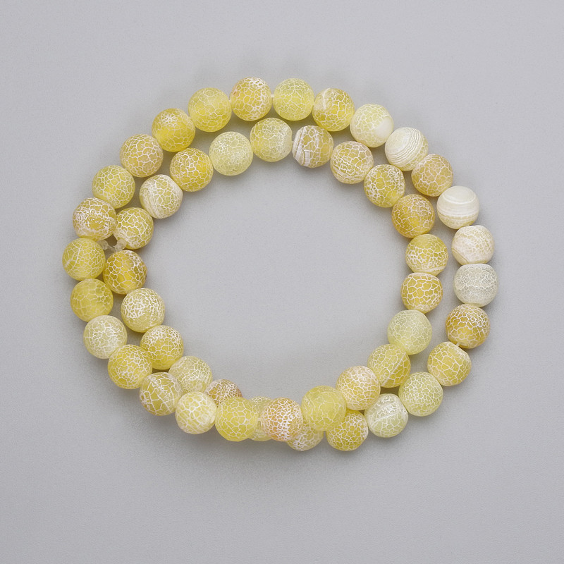 Yellow Frosted Agate Beads smooth round 8mm on fishing line, length 36cm+
