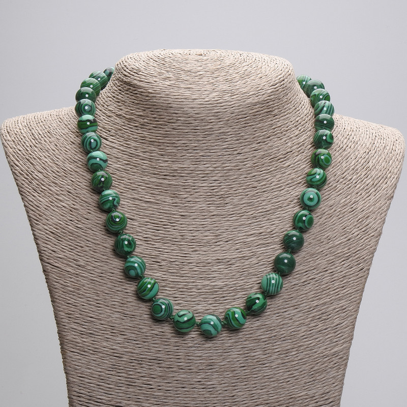 Malachite Beads smooth round beads 10mm diameter ±, length 45cm ± with clasp