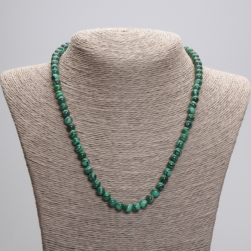 Malachite Beads Smooth Round 6mm, 45cm length with clasp