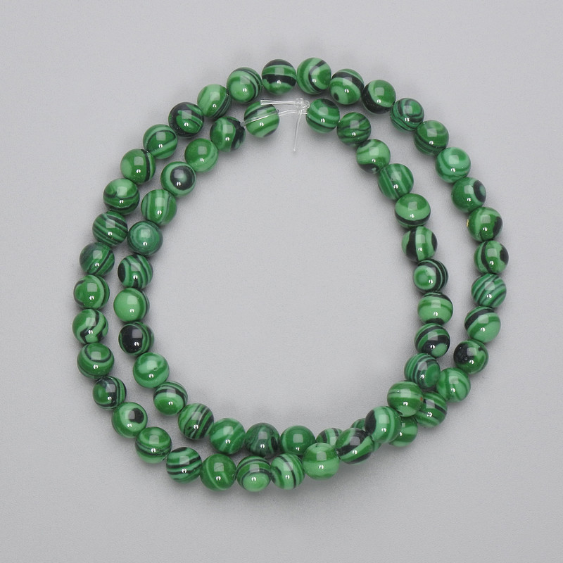 Malachite Beads pressed smooth sphere diameter 6mm+- on thread, length 40cm+