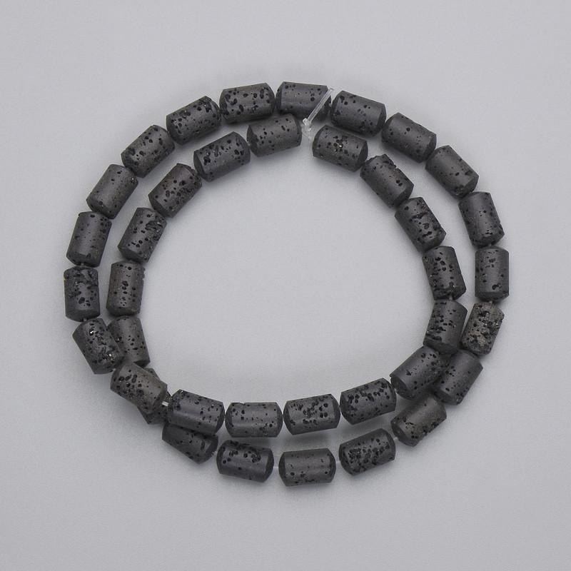 Black Volcano Lava Beads Cylinder 10×6mm± on thread, length 38cm+
