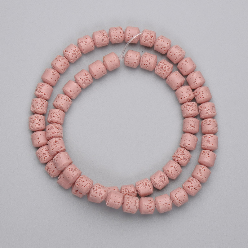 Pink Lava Beads Cylinder Beads, 6x6mm diameter, on thread, 38cm length