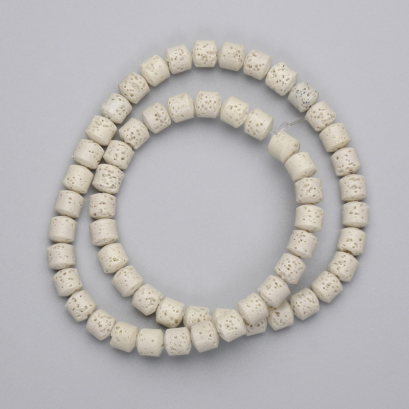 Beige Lava Beads Cylindrical 6.5mm ± on thread, length 38cm+