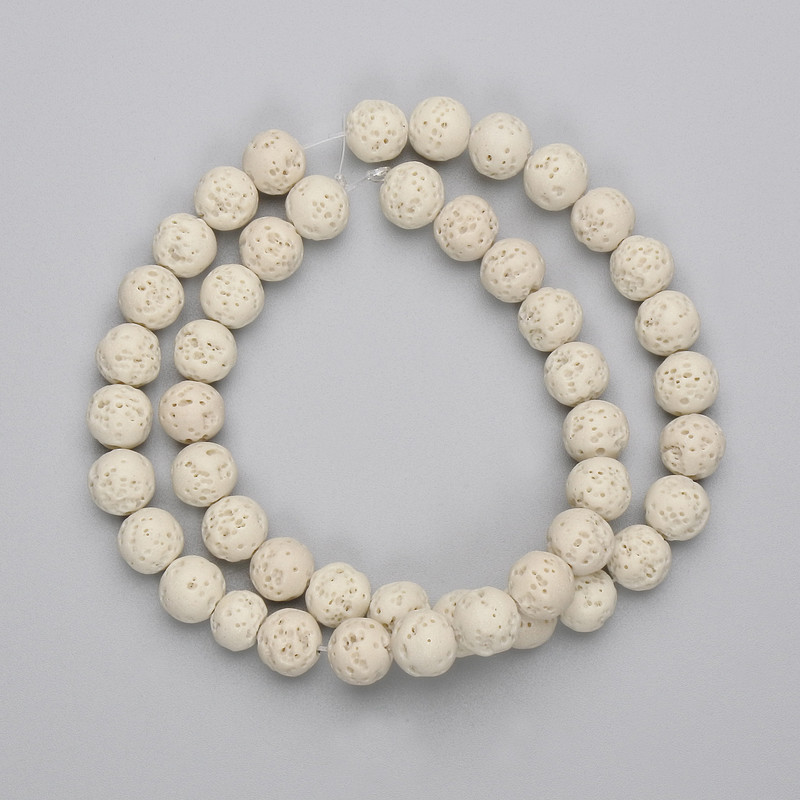 Beige Lava Stone Beads Round 8mm ± on thread, length 38cm+