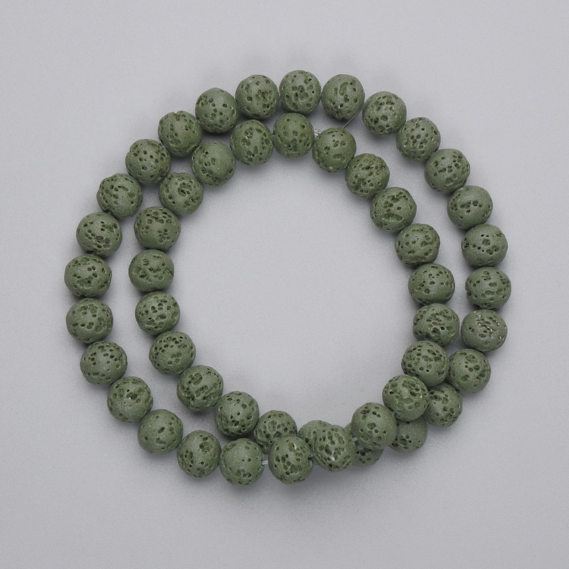 Green Lava Bead Round 8mm on fishing line, 38in length