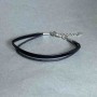 Black vegan leather bracelet, 18 cm + 5 cm extender chain