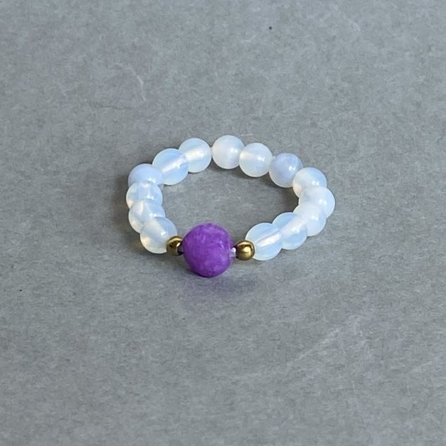 Opalite Beadring Smooth Ball, diameter 4mm±; Turmaline Faceted Coin 6mm±; Hematite 2mm±; Stretch